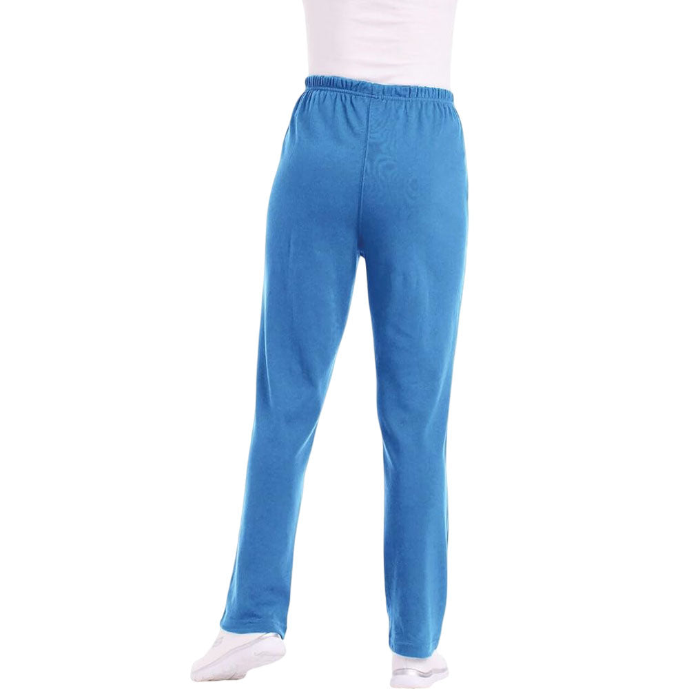 Plus size blue women’s elastic waist pants with drawstring and straight leg – soft cotton-poly everyday bottoms
