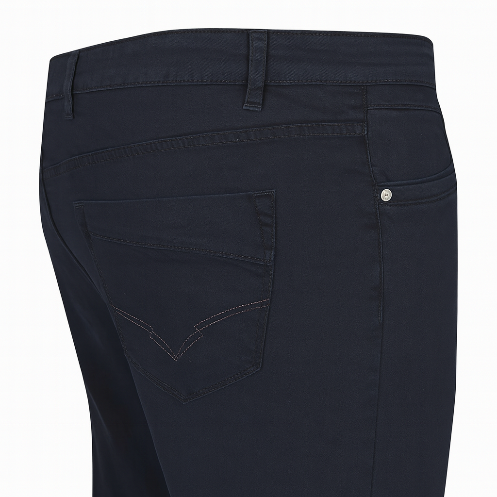 Blue & Black regular fit stretch jeans with 5-pocket design and embroidered logo.