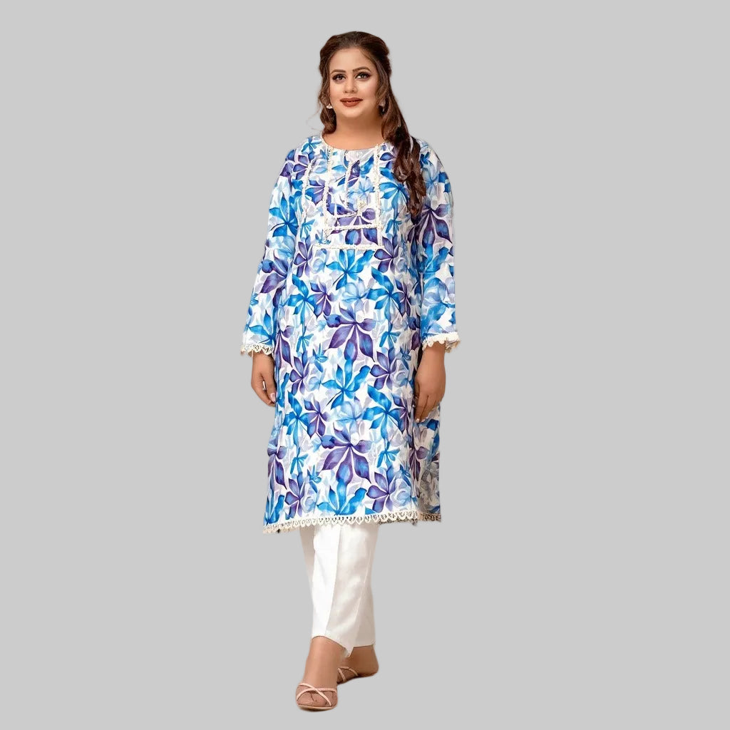 Blue Breeze – Plus Size Chikankari Floral Kurti For Curvy Women PSW-9630