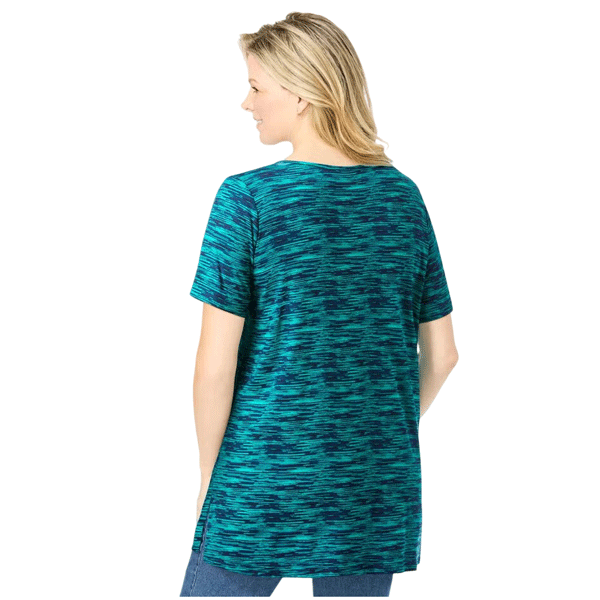 Blue Teal pintucked Henley short sleeve tunic