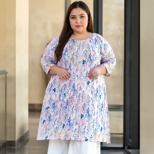 Blush Bloom – Plus Size Pink Chikankari Kurti For Curvy Women PSW-9631