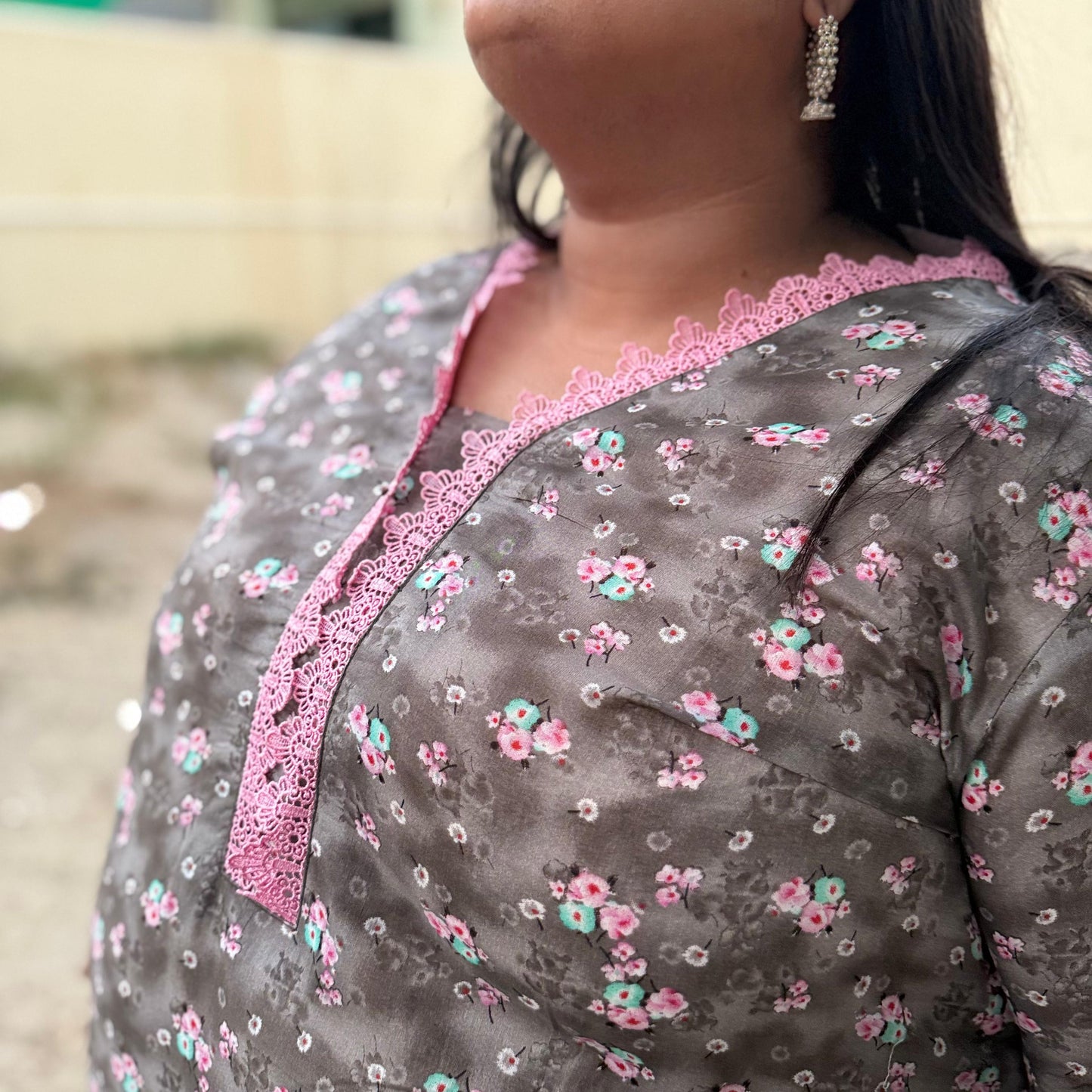 Blush Bloom – Plus Size Stitched Suit with Pink Lace (2PC) PSW-9494