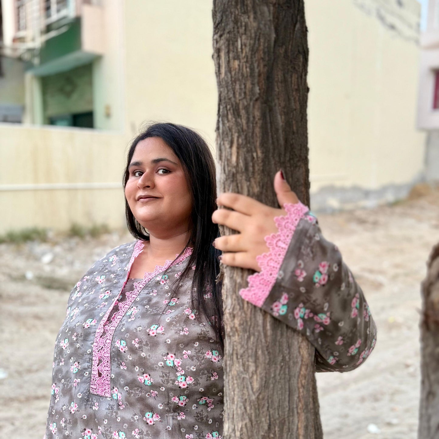 Blush Bloom – Plus Size Stitched Suit with Pink Lace (2PC) PSW-9494