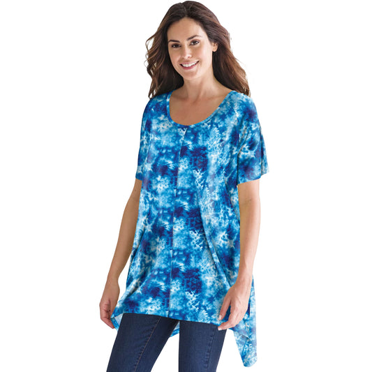 Bright Cobalt Tie-Dye Pointed Hem Tunic PSW-9584