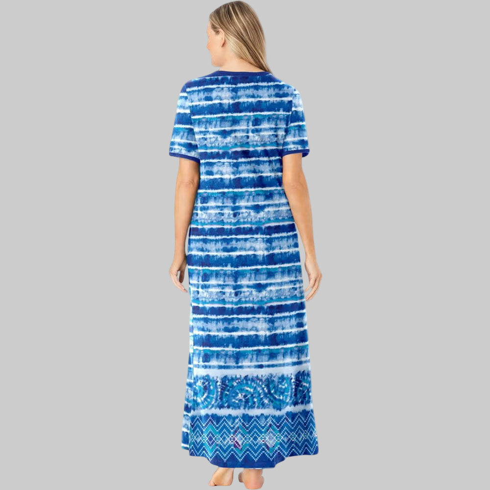 Bright Cobalt Tie Dye Stripe Long T-Shirt Lounger for Plus Size Women