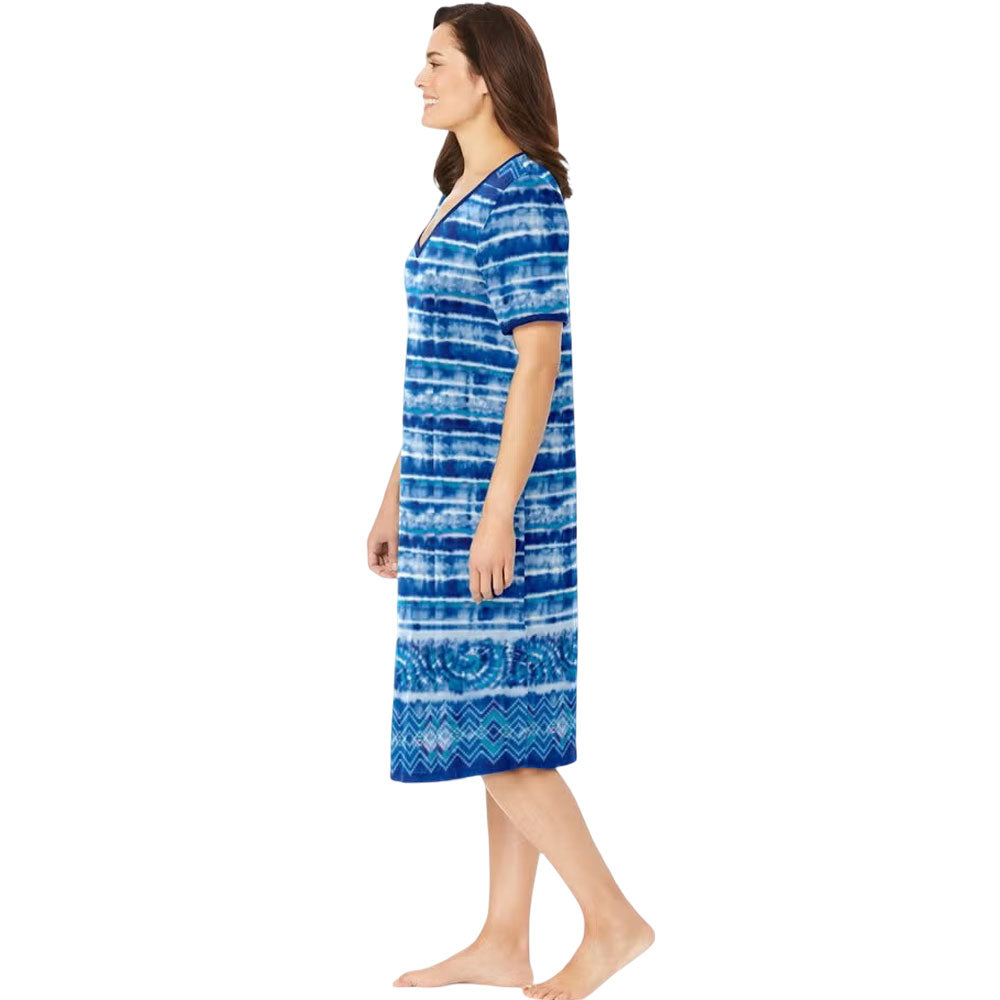 Bright Cobalt Tie Dye Stripe Short T-Shirt Lounger for Plus Size Women