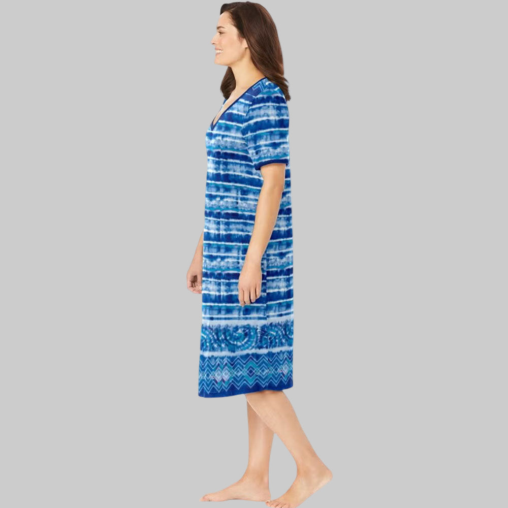 Bright Cobalt Tie Dye Stripe Short T-Shirt Lounger for Plus Size Women