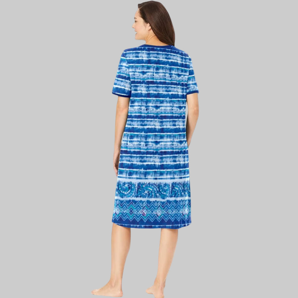 Bright Cobalt Tie Dye Stripe Short T-Shirt Lounger for Plus Size Women