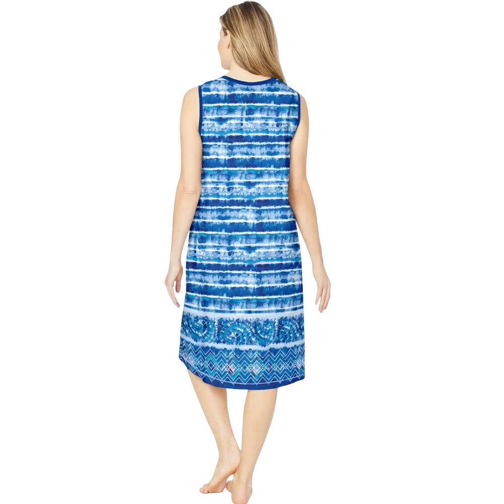 Bright Cobalt Tie Dye Stripe Sleeveless Short Lounger for Plus Size Women