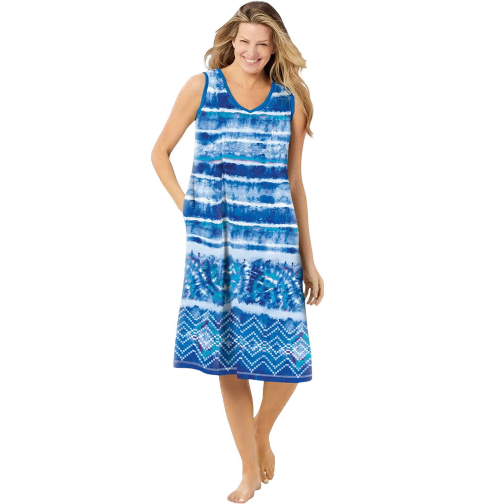 Bright Cobalt Tie Dye Stripe Sleeveless Short Lounger for Plus Size Women
