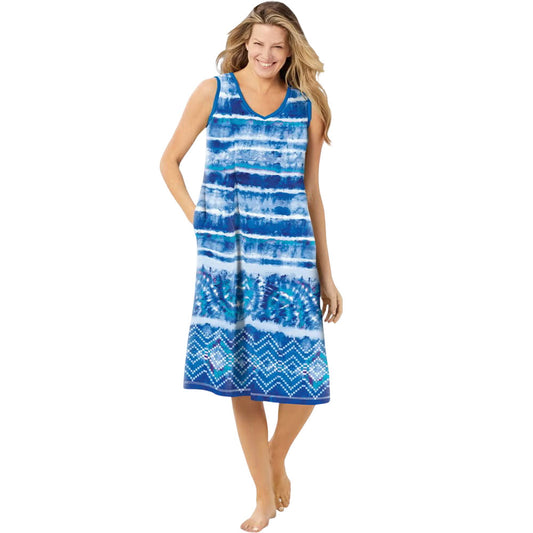 Bright Cobalt Tie Dye Stripe Sleeveless Short Lounger for Plus Size Women