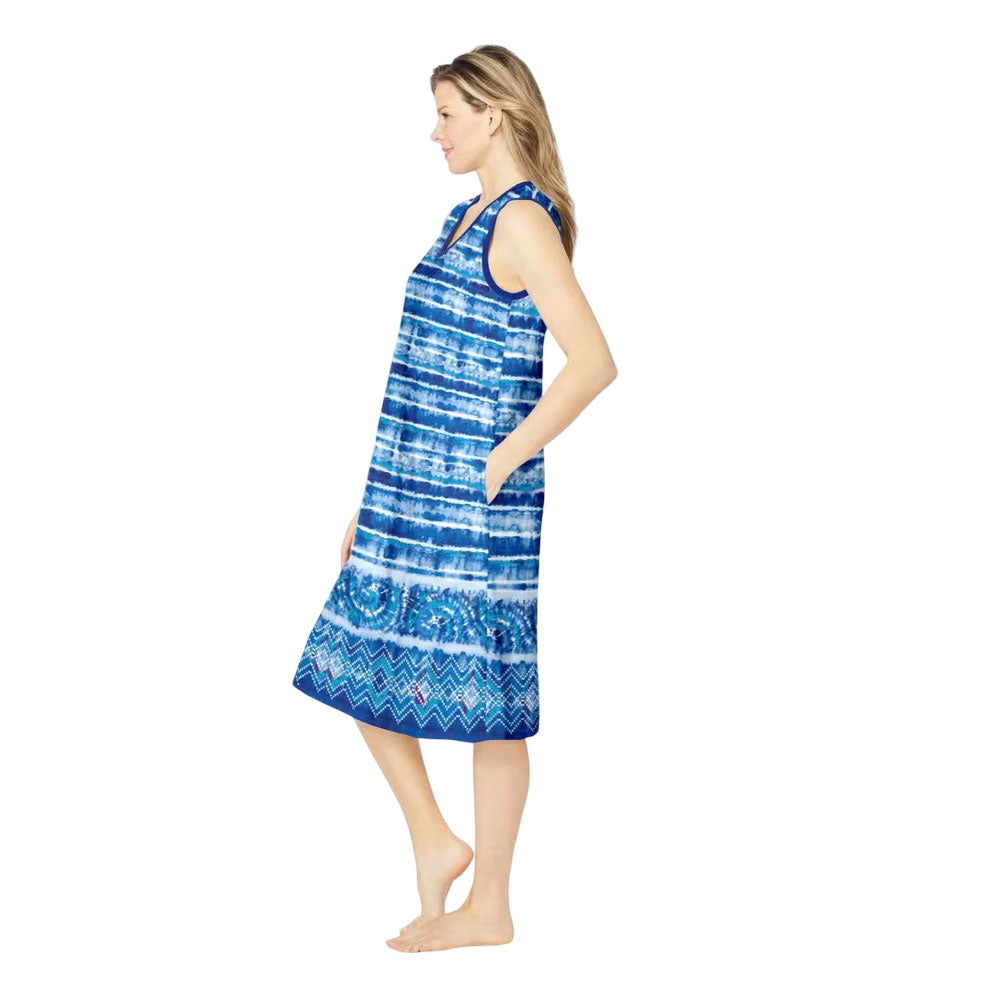 Bright Cobalt Tie Dye Stripe Sleeveless Short Lounger for Plus Size Women