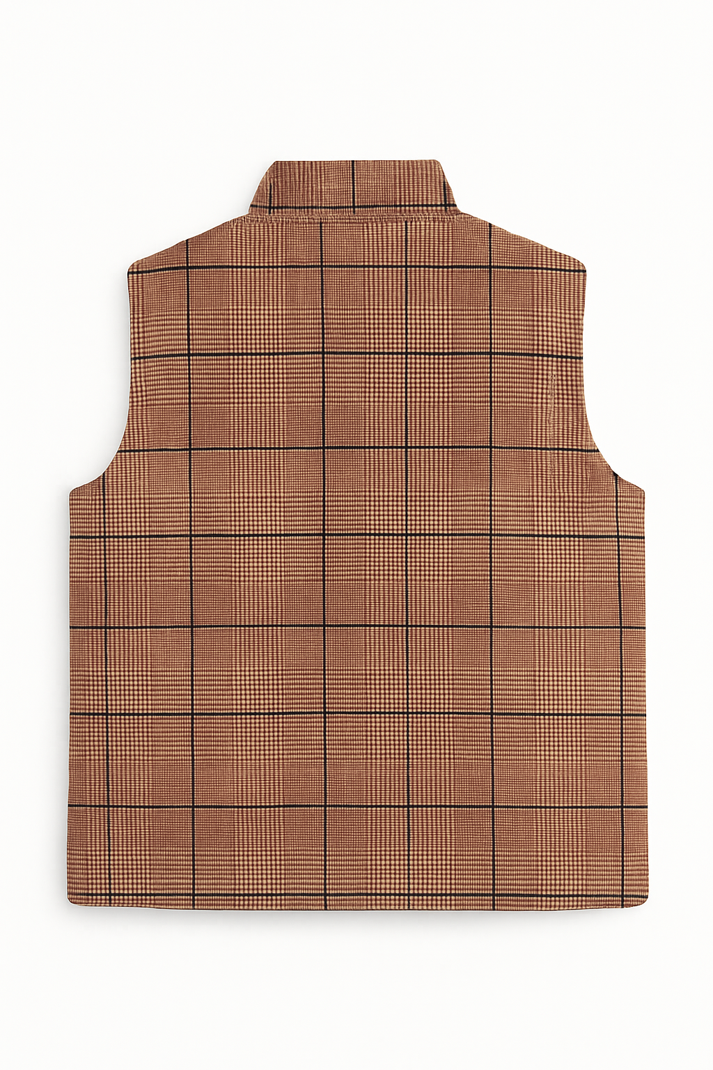 Brown Checkered Plus Size Sleeveless Puffer Vest PSM-9992