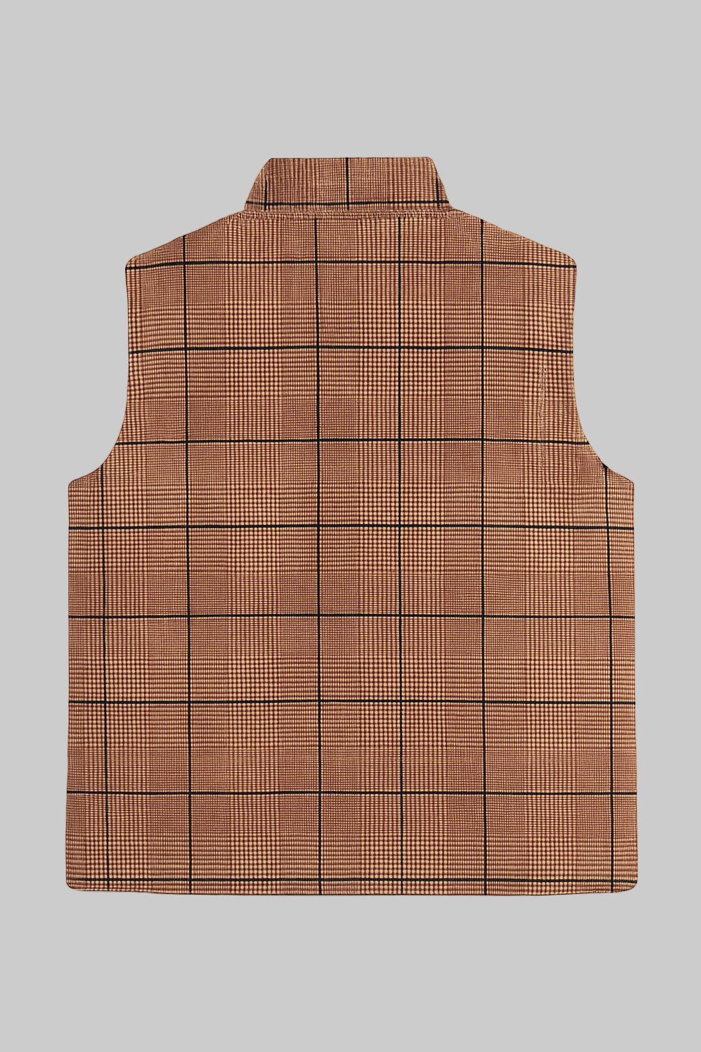 Brown Checkered Plus Size Sleeveless Puffer Vest PSM-9992