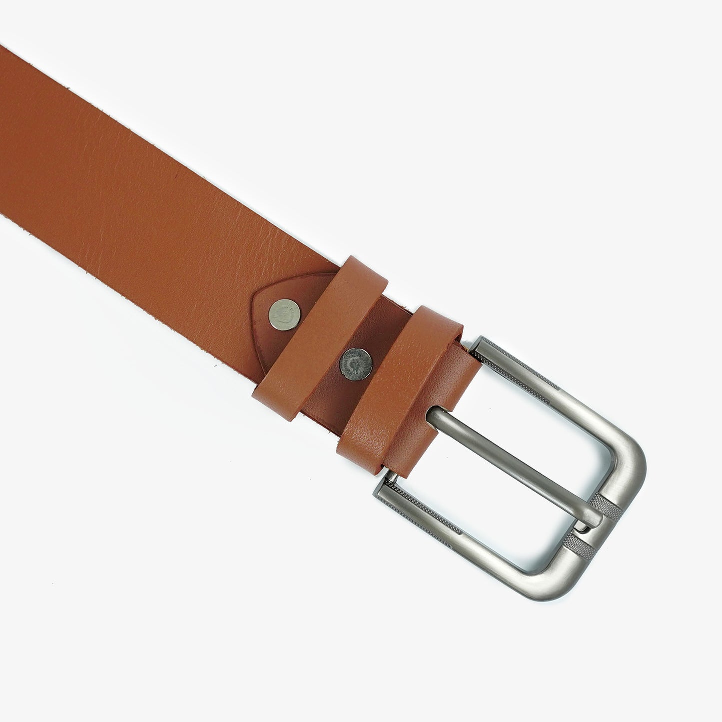 Brown plus-size leather belt with a silver buckle, designed for a comfortable and stylish fit.