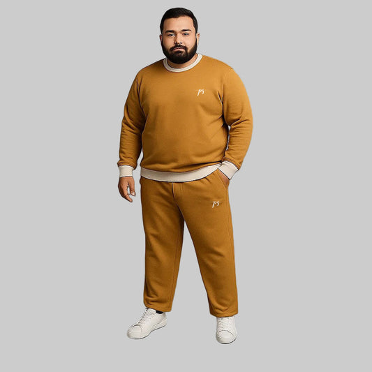 Brown Plus-Size Crewneck Tracksuit PSM-10201