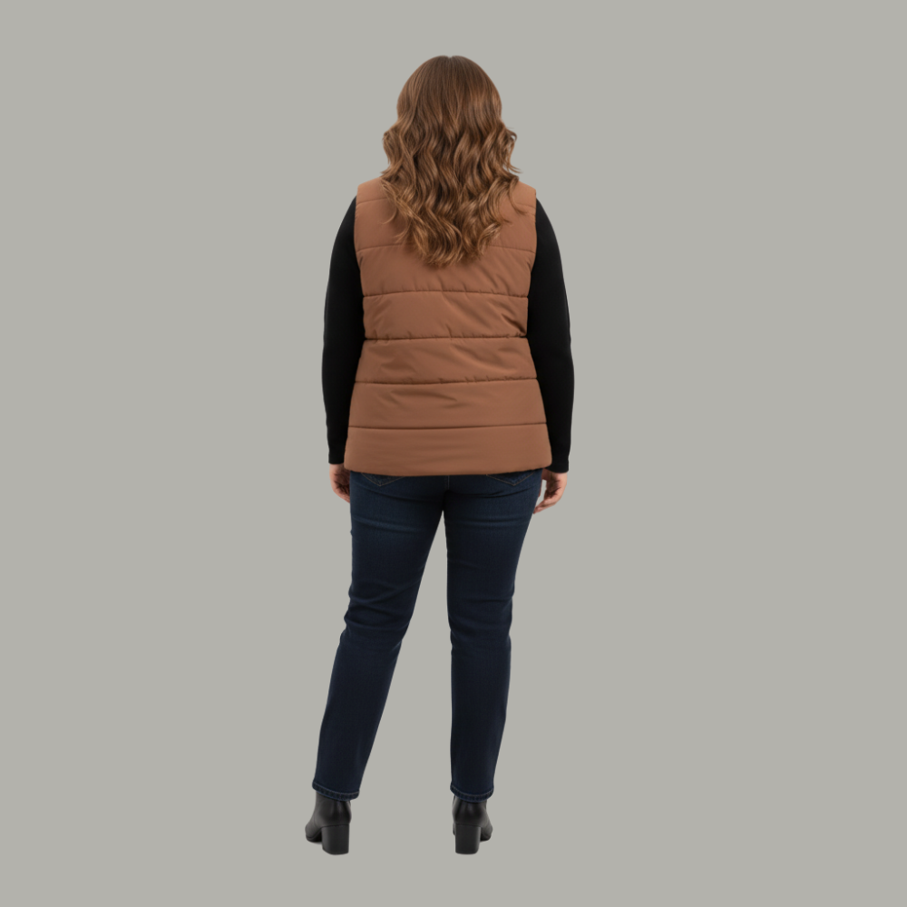 Brown Sleeveless Plus Size Women’s Puffer Jacket PSW-10071