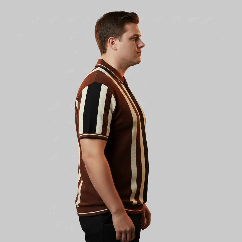 Brown Vertical Stripe Polo T-Shirt PSM-10643