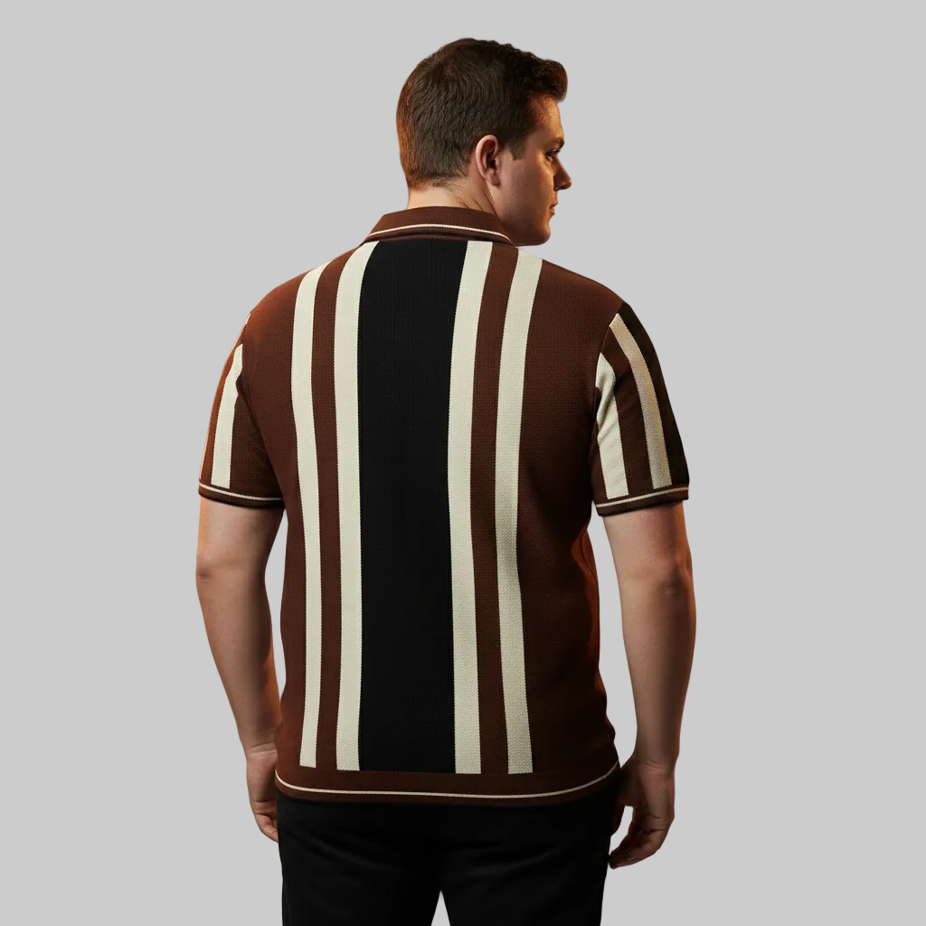 Brown Vertical Stripe Polo T-Shirt PSM-10643
