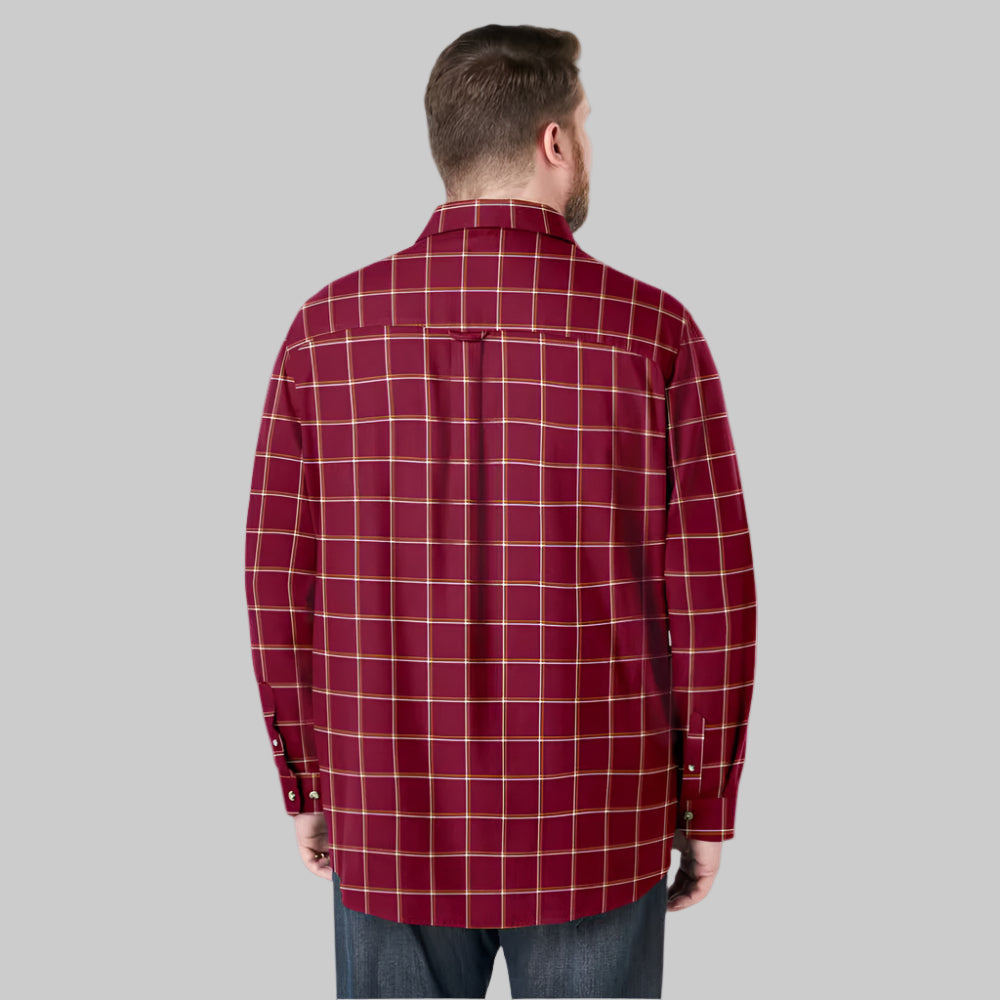 Burgundy windowpane plaid flannel shirt with chest pockets in Big & Tall sizing
