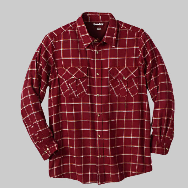 Burgundy windowpane plaid flannel shirt with chest pockets in Big & Tall sizing