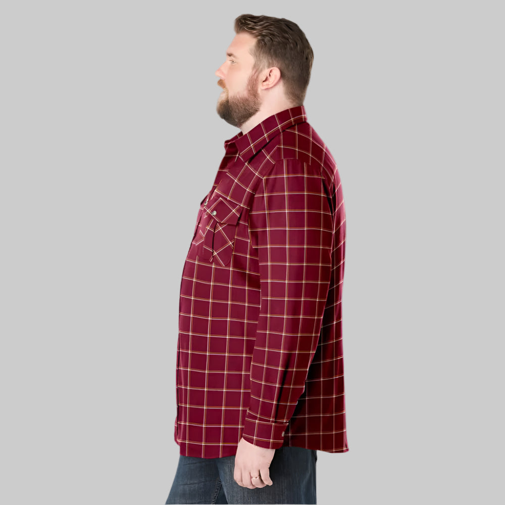 Burgundy windowpane plaid flannel shirt with chest pockets in Big & Tall sizing