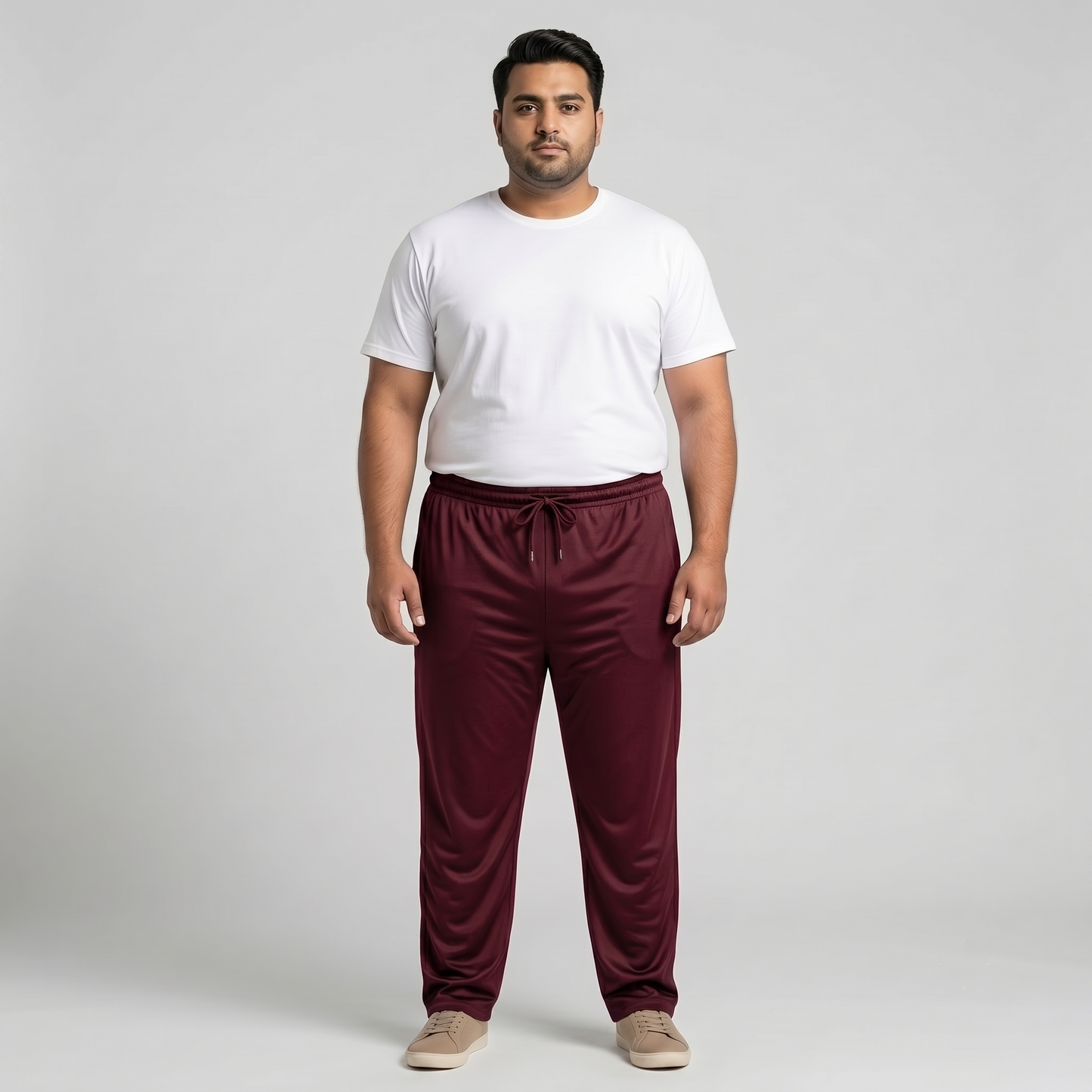 Burgundy Mesh Polyester B Grade Plus Size Trouser PSM-9084B