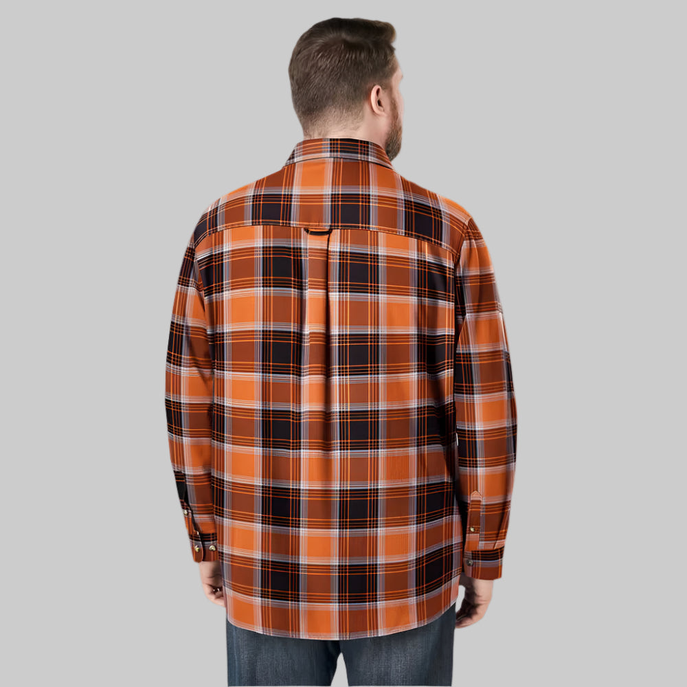 Burnt orange plaid holiday flannel shirt with chest pockets in Big & Tall fit