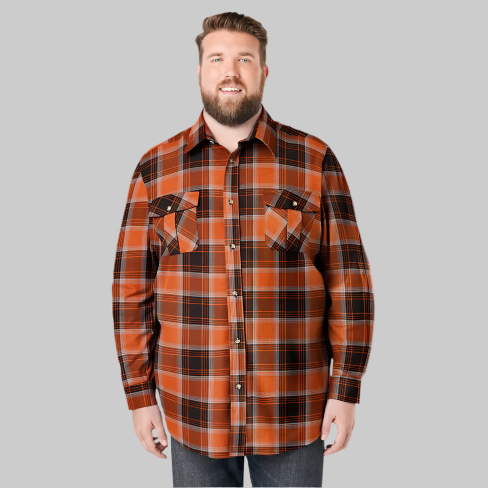Burnt orange plaid holiday flannel shirt with chest pockets in Big & Tall fit