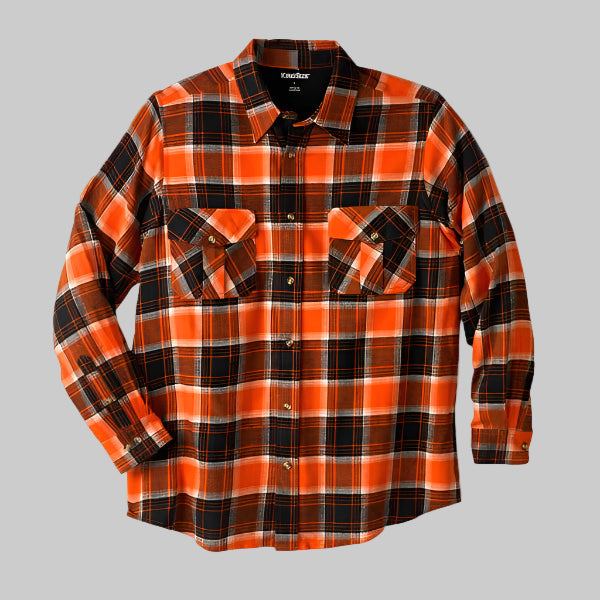 Burnt orange plaid holiday flannel shirt with chest pockets in Big & Tall fit