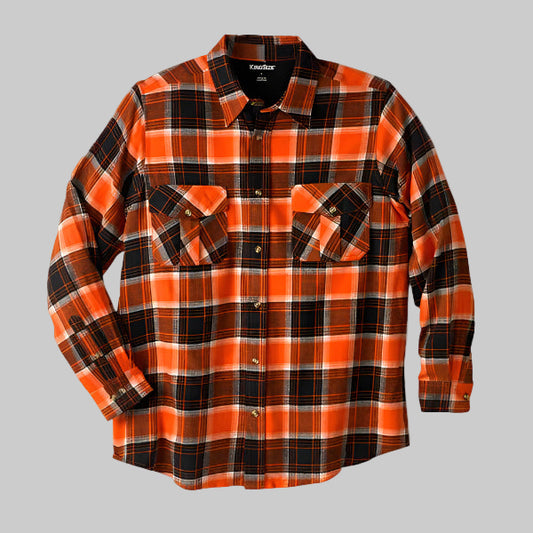 Burnt orange plaid holiday flannel shirt with chest pockets in Big & Tall fit