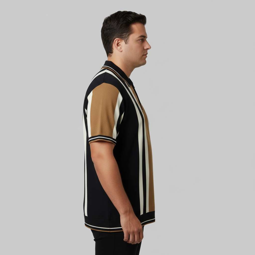 Camel Vertical Stripe Polo T-Shirt PSM-10645