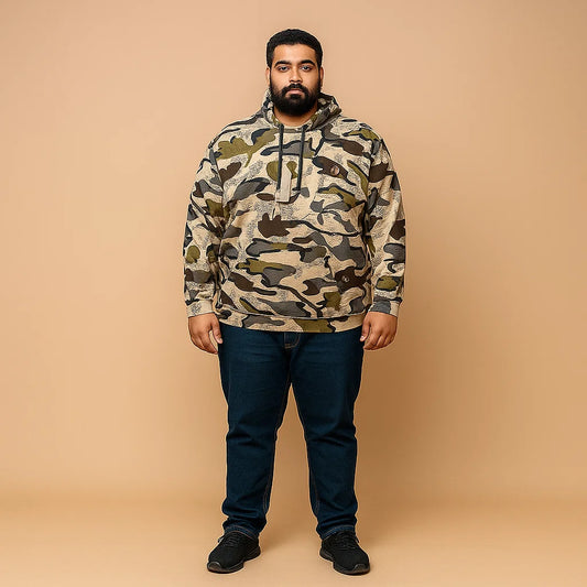 Camo Distressed Fleece Big Size Hoodie PSM-4116