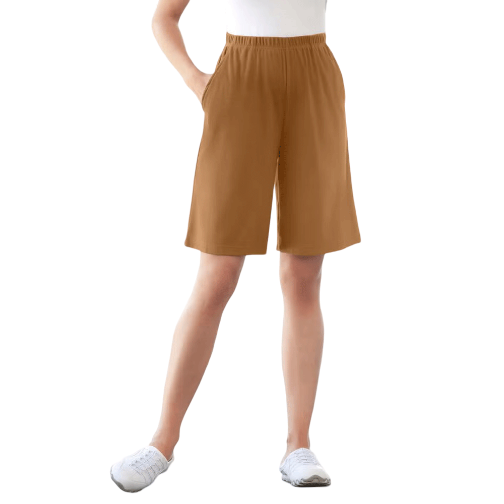 Caramel Brown Plus Size Women Knit Short PSW-9298