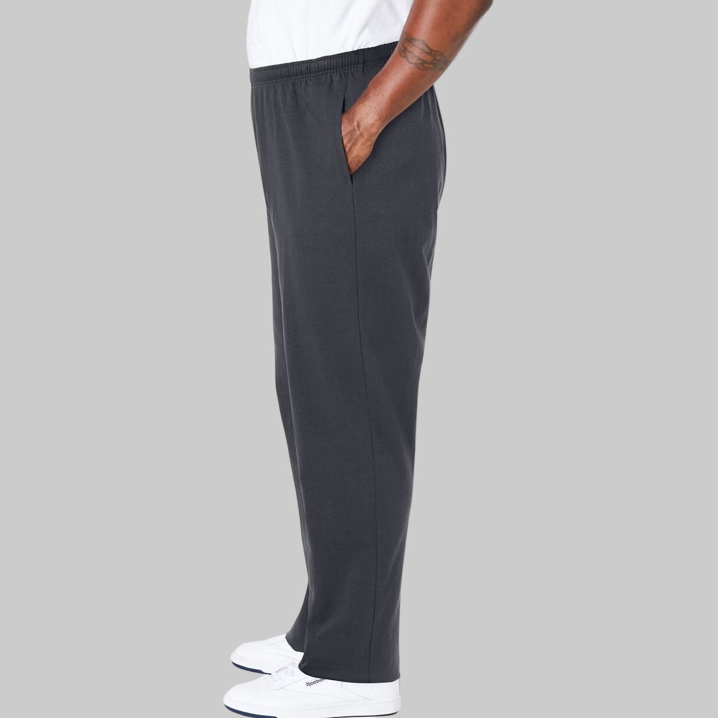 Men’s Carbon jersey trousers in Big & Tall sizes with drawstring waist and side pockets, made from soft cotton for relaxed, everyday comfort.