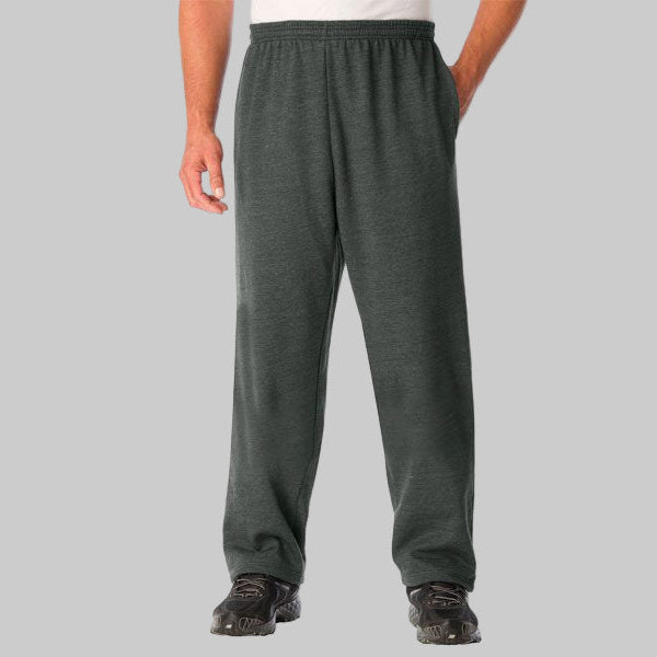 Charcoal fleece open-bottom trouser for big & tall men with drawstring waist and pockets displayed on a clean studio background.