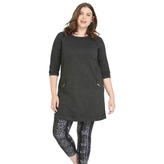 Charcoal French Terry Zip Pocket Tunic PSW-9090