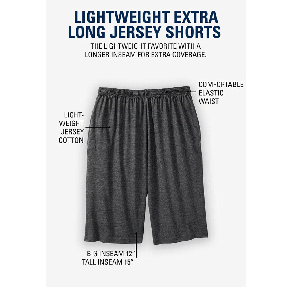 Charcoal Jersey Big Size Long Length Shorts with soft fabric, an elastic waistband, drawstring, and deep side pockets for ultimate comfort and convenience.