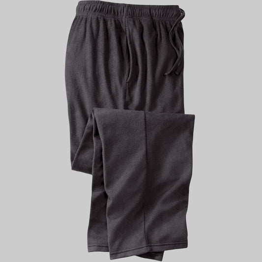 Men’s charcoal lightweight cotton jersey pajama pants with drawstring waistband and side pockets, ideal for plus-size comfort and relaxed wear.
