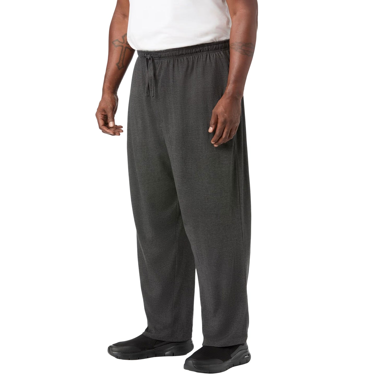 Men’s charcoal lightweight cotton jersey pajama pants with drawstring waistband and side pockets, ideal for plus-size comfort and relaxed wear.
