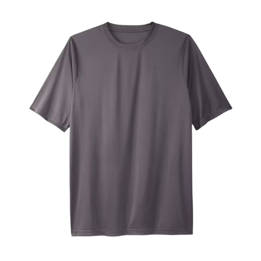 Charcoal crewneck T-shirt with moisture-wicking fabric and relaxed fit