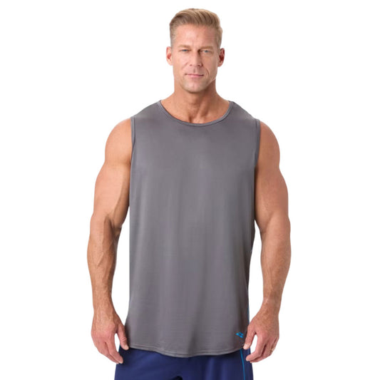 Charcoal sleeveless crewneck muscle tee for big size men – breathable mesh fabric, relaxed fit, moisture-wicking