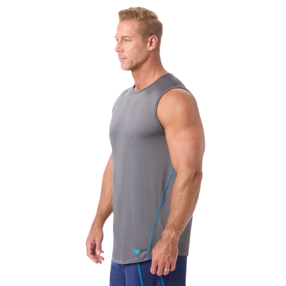Charcoal sleeveless crewneck muscle tee for big size men – breathable mesh fabric, relaxed fit, moisture-wicking