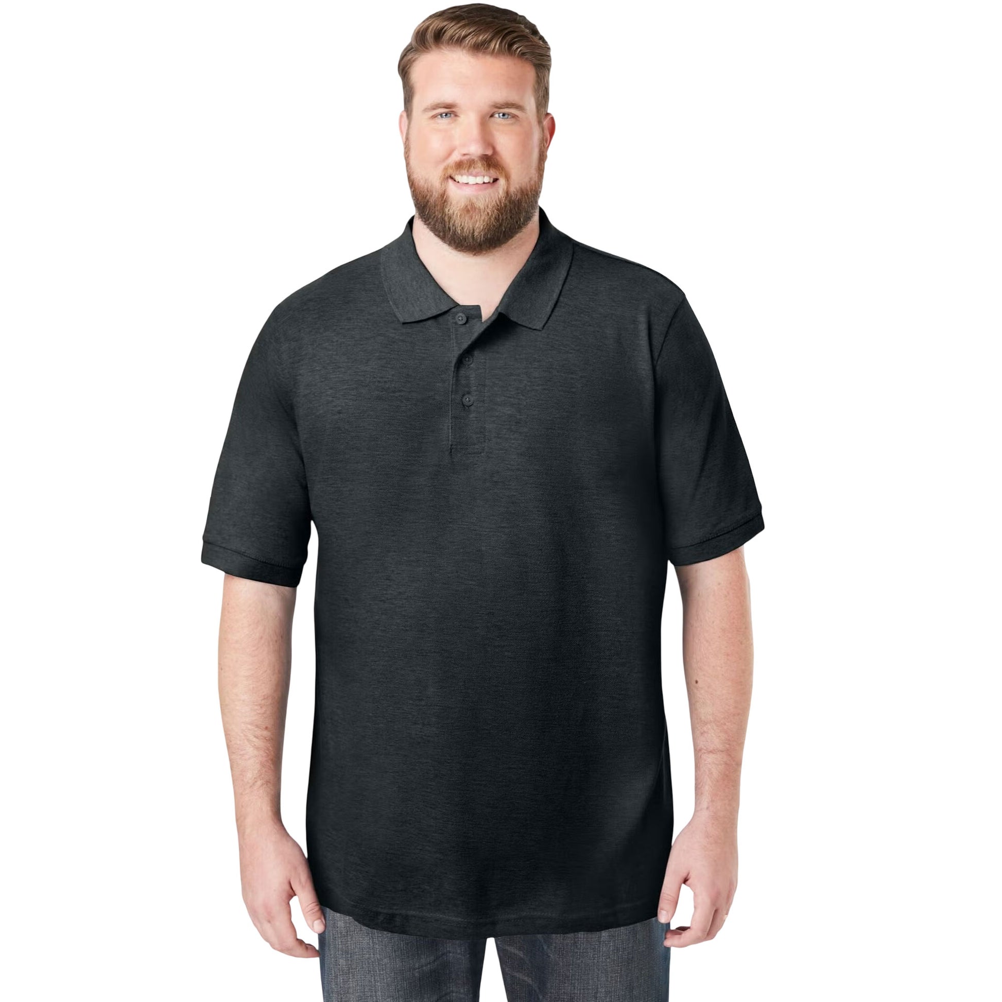 Charcoal Piqué Polo Shirt with ribbed collar and short sleeves