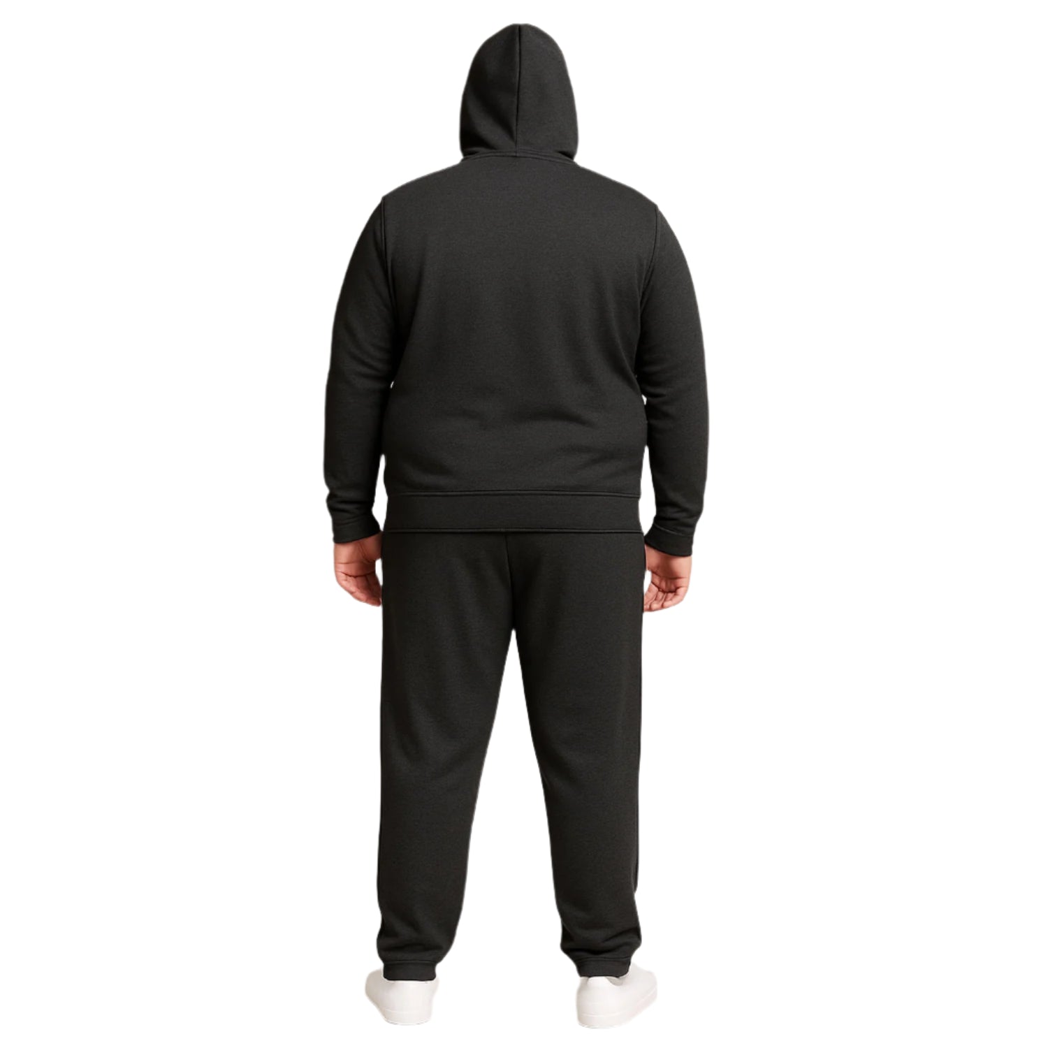 Charcoal fleece sleeveless hoodie and trouser set for plus-size men