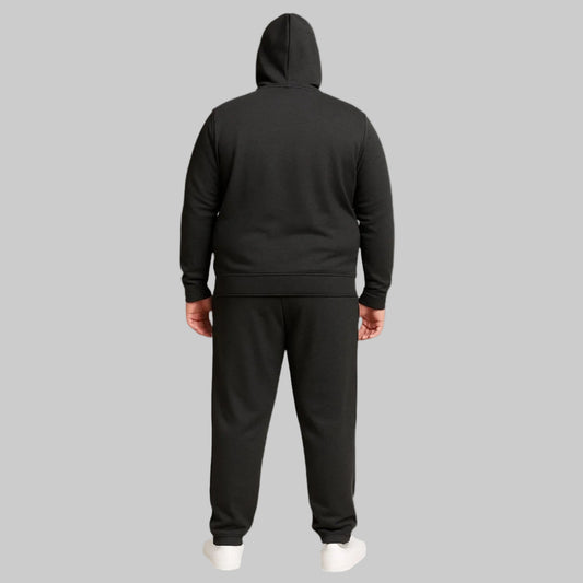 Charcoal fleece sleeveless hoodie and trouser set for plus-size men