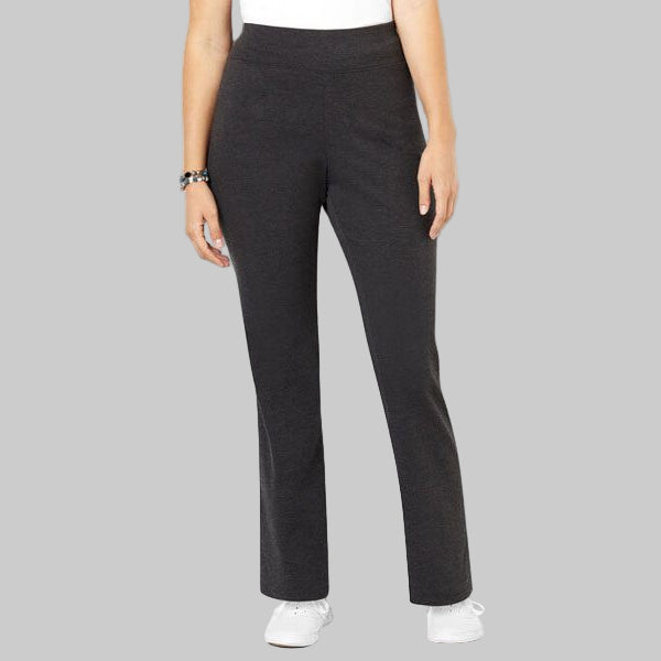 Charcoal grey plus size yoga pants with elastic waistband and stretch cotton fabric
