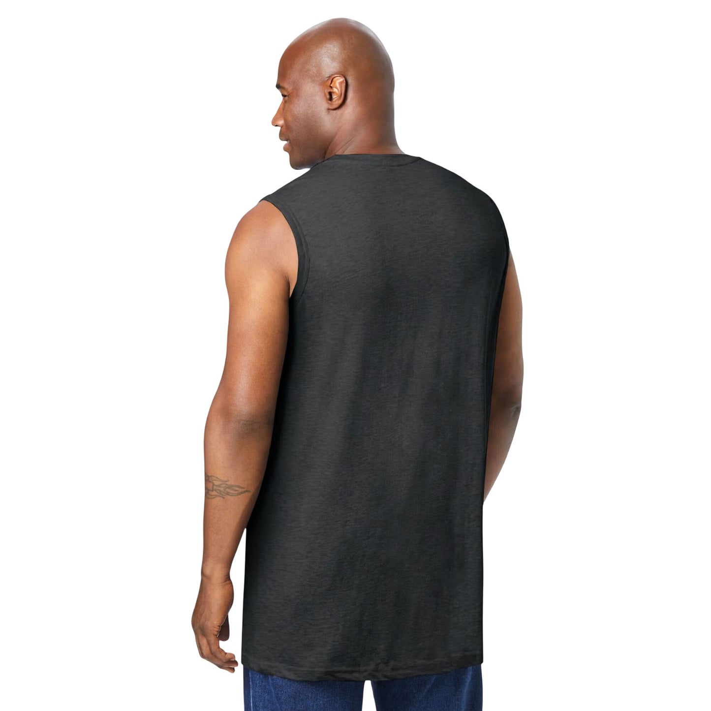 Charcoal Pocket Muscle Tee – Flat Lay Front View of Sleeveless T-Shirt with Chest Pocket