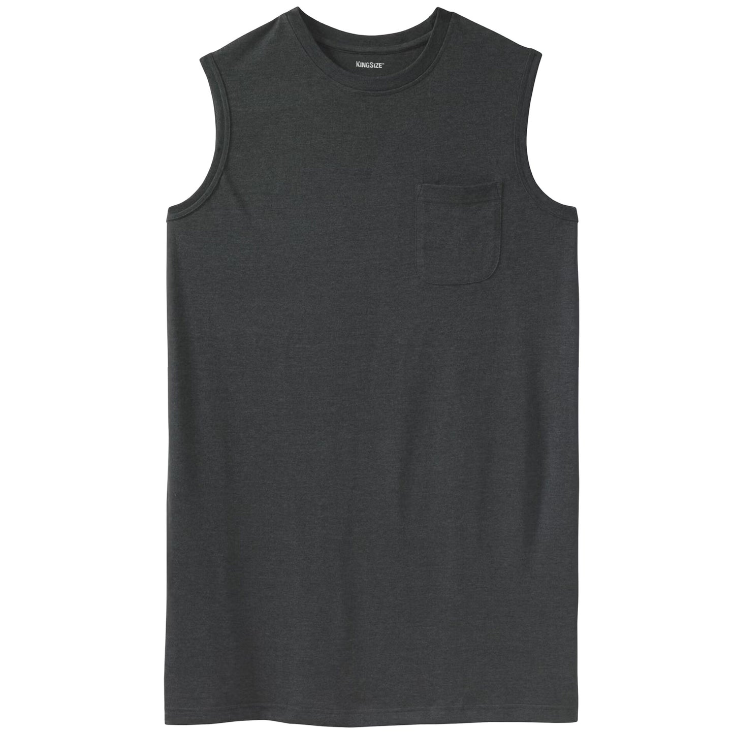 Charcoal Pocket Muscle Tee – Flat Lay Front View of Sleeveless T-Shirt with Chest Pocket