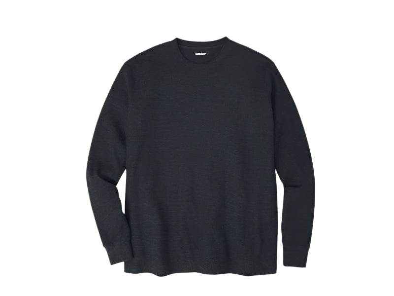 Charcoal waffle knit thermal crewneck t-shirt with long sleeves and textured cotton-blend fabric